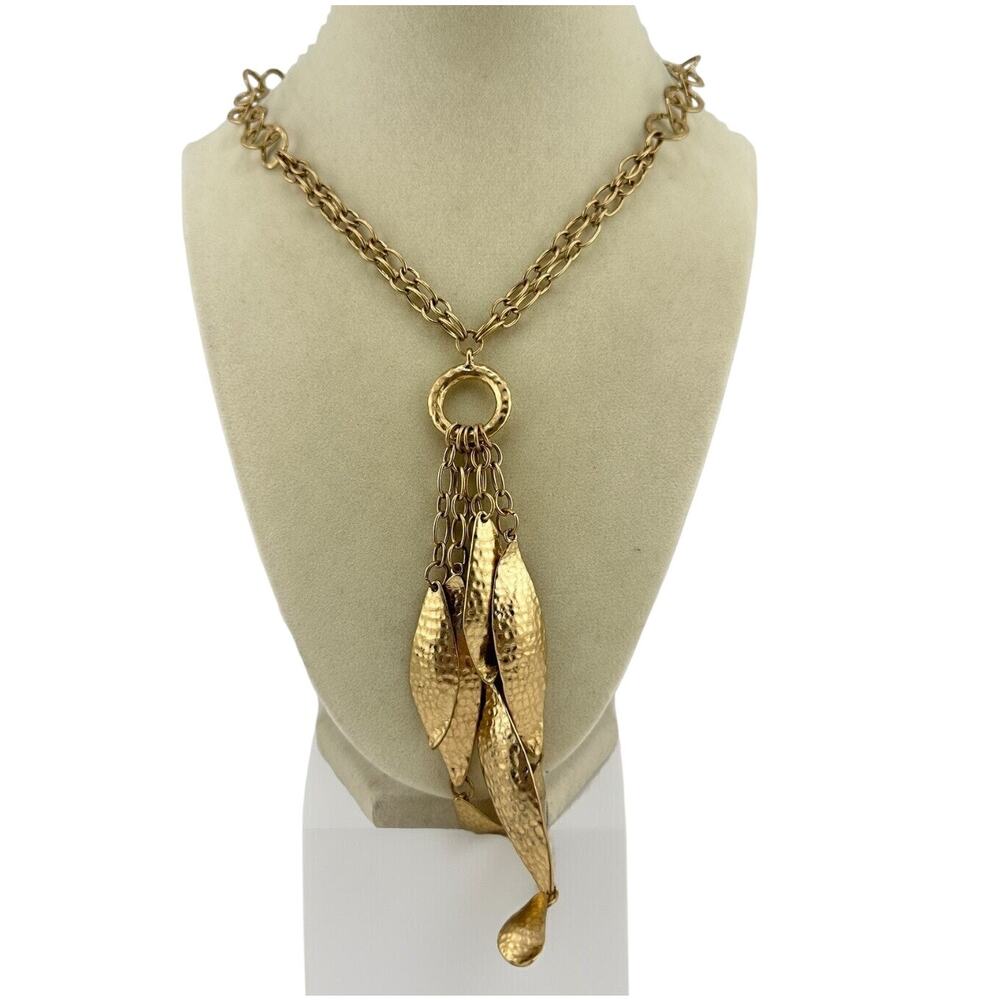 Chicos Modern Abstract Multichain Hammered Texture Gold Tone Y-Drop 36” Necklace